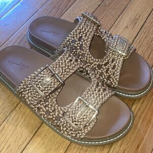 Women's Kylie Crochet Footbed Sandals - Universal Thread™ Tan size 8 1/2